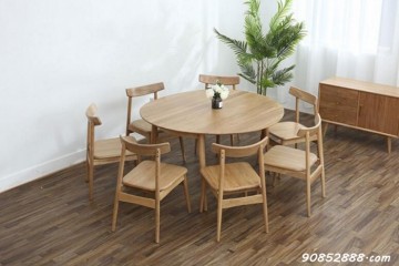 北欧实木折叠圆桌小户型伸缩餐桌圆形饭桌白橡木6人餐桌家具批发