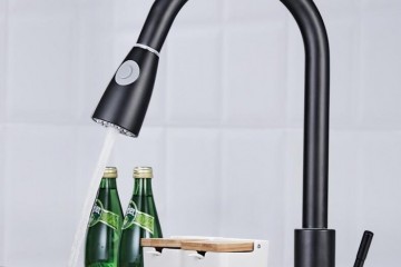 大弯冷热菜盆水龙头黑色抽拉式冷热水龙头厨房洗菜盆水龙头
