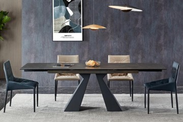 意式极简岩板伸缩餐桌大小户型家用长方形多功能拉伸式餐桌椅组合