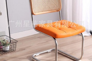 藤编椅子不锈钢家用轻奢餐椅北欧网红电脑椅简约实木靠背椅子